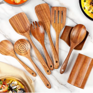 Set de 9 ustensiles de cuisine en bois de Teck